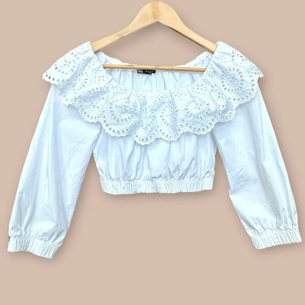 ZARA Eyelet Poplin Crop Top White Size Small Bloggers Fav!